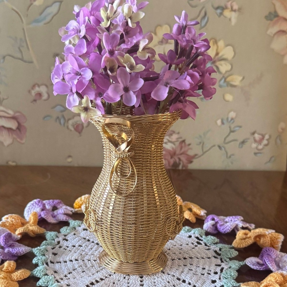 Gold Wire Wrapped Vase Decorative Tabletop Accent Elegant Home Decor
